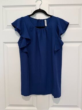 Zenana Light Navy Blue Ruffle Sleeve Blouse